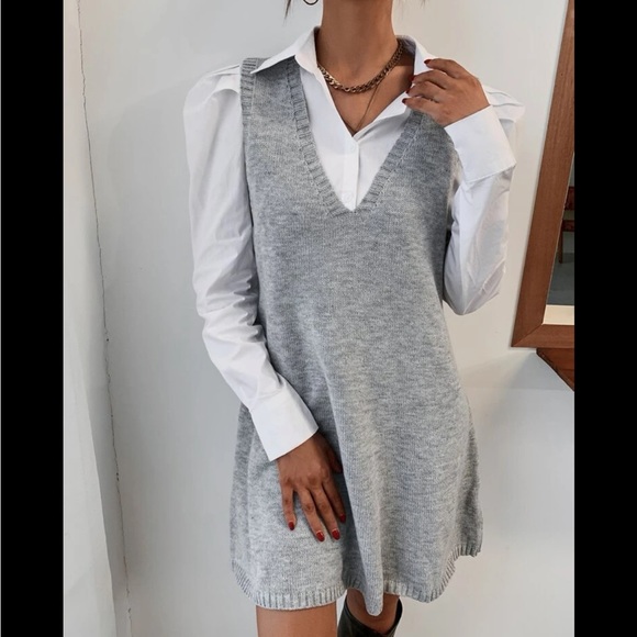 BRAND NEW V-neck Solid Sweater Dress Without Blouse - Picture 6 of 6